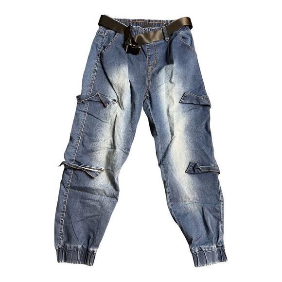 VIP Cargo Jeans 9/10 Belted Baggy Loose Streetwear Utility Hip Hop Jogger - Picture 1 of 7